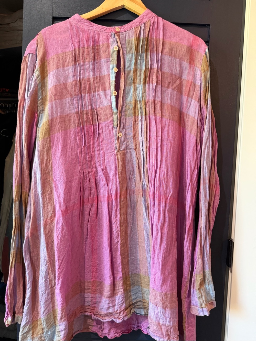 Free People Pink Striped Gauzy Button-Back Tunic